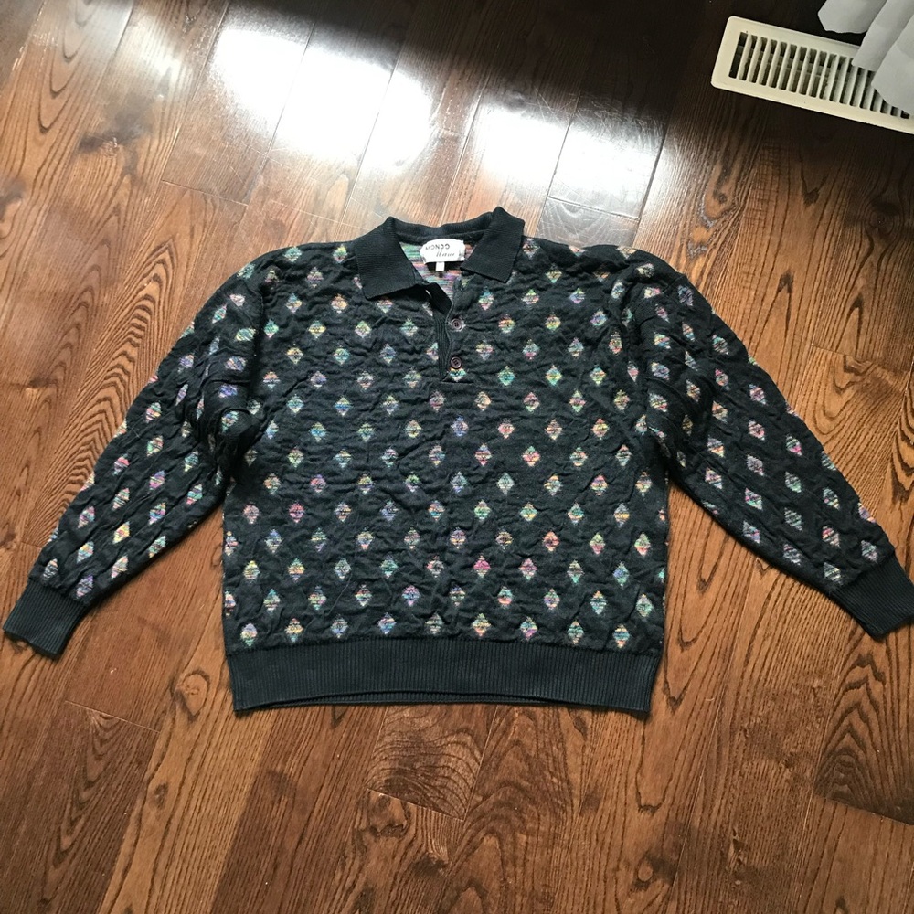 VTG Men's Mondo di Marco Italian Collared Sweater XL/54 Textured 3D Knit Rainbow